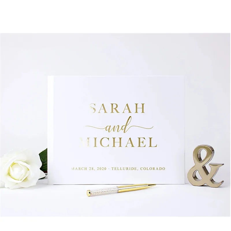 

Custom Wedding Guest Book White & Gold Foil Guestbook Real Gold Foil Wedding Book Ideas Hardcover Photo Booth Book/Gallery