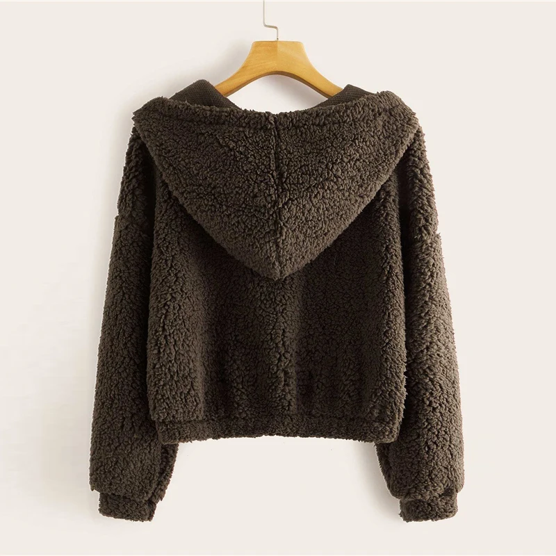 SHEIN однотонная толстовка с капюшоном и спущенным плечом, пуловер для женщин, Осень-зима, базовый v-образный вырез, укороченные повседневные толстовки