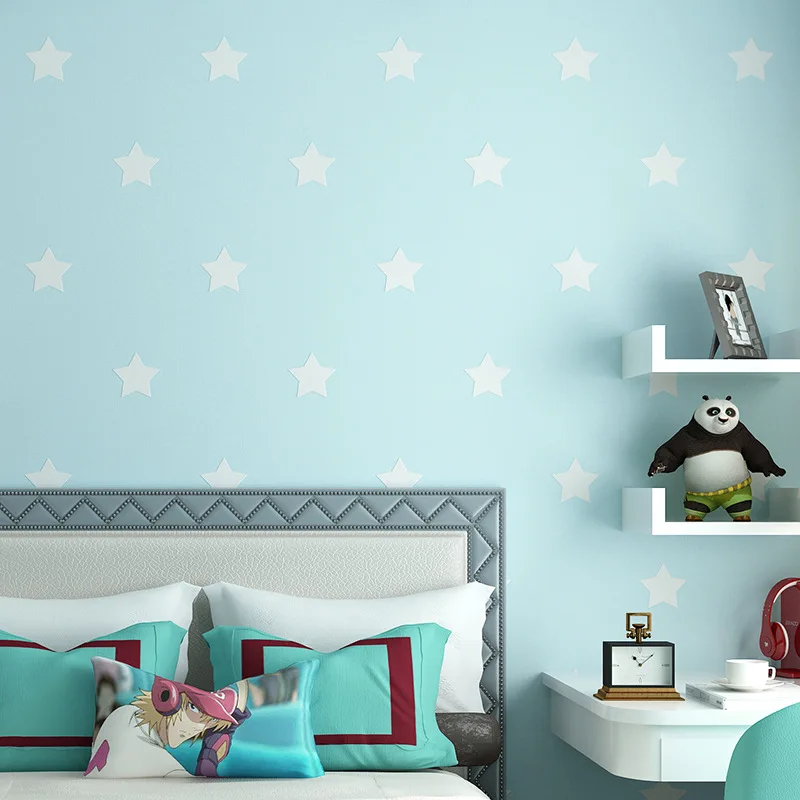 Star Wallpaper Children's Room Wallpaper Girl's Blue Sky and White Clouds  Boy's Bedroom Blue Princess Style Girl's Non-Woven