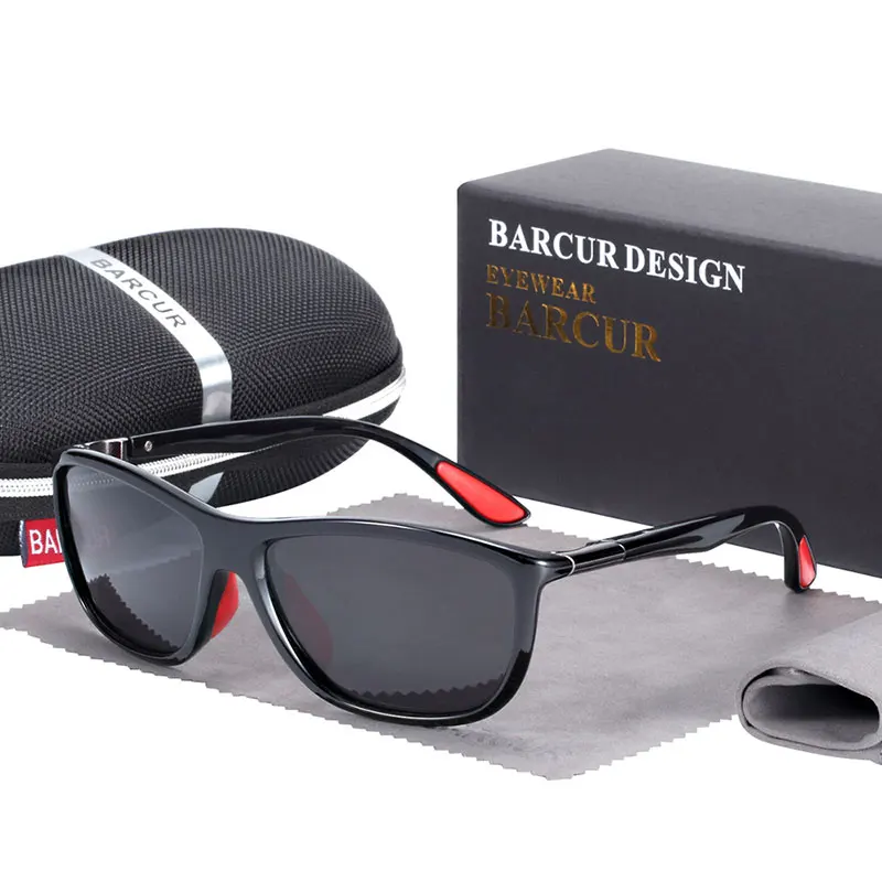 BARCUR спортивные очки мужские солнцезащитные очки поляризованные женские солнцезащитные очки oculos - Цвет линз: Black Gray