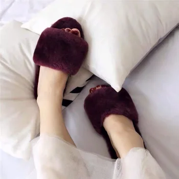 

Autumn and winter fur all in one household antiskid wool slippers air conditioning wool slippers women's flip flops can be worn