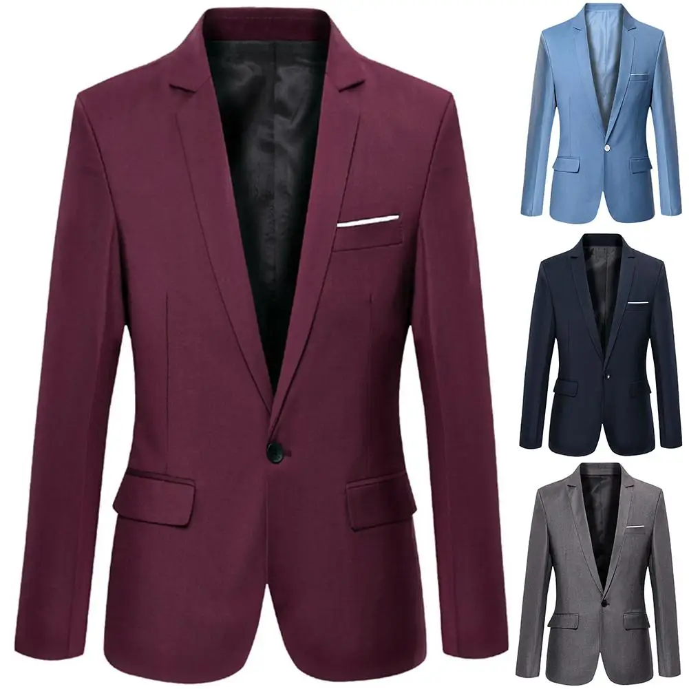 

S-6XL Fashion Men Solid Color Long Sleeve Lapel Slims Fit Blazer Suit Coat Outwear Plus Size Male Blazers Mens Coat Wedding Hot