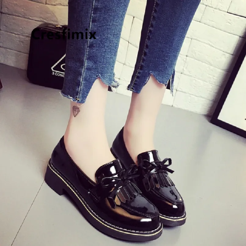 Cresfimix dames schoenen/Модная женская обувь из искусственной кожи на плоской платформе черного цвета крутая обувь для подростков Женская крутая Осенняя обувь a5487