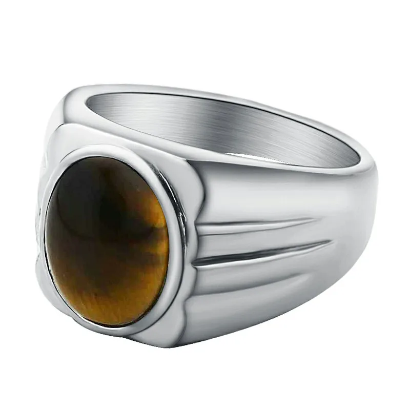 Ювелирные изделия Valily, мужское кольцо, простой дизайн, овальное кольцо с тигровым глазом для женщин, нержавеющая сталь, модное кольцо на палец, кольца золотого цвета, мужские