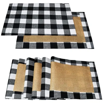

1 Pack 6 Placemat Table Mat Black White Burlap Placemat Table Tableware Plate Placemat 30x45cm