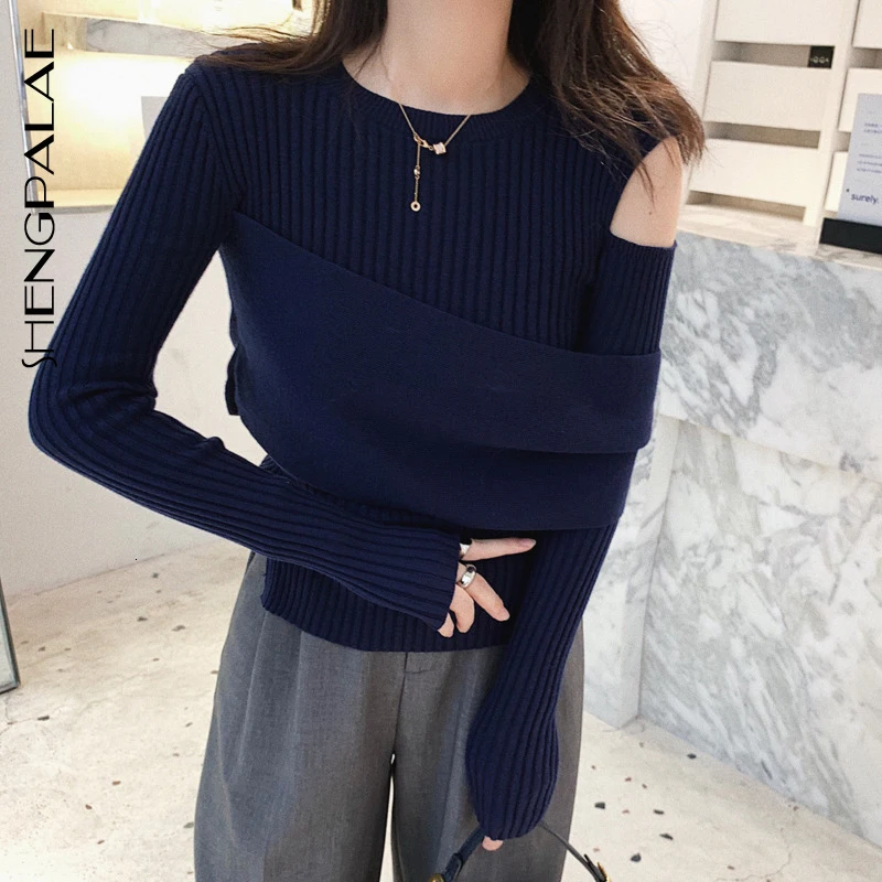 SHENGPALAE 2020 New Fashion Spring Sweater Women Solid Round Collar Shoulder Hollow Wrap Slim Tide Pullover Female A533 | Женская одежда