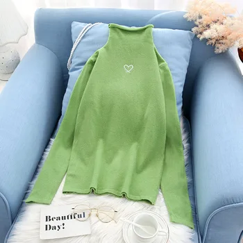 

Turtleneck Buttoming Sweater 2020 Autumn New Solid Slim Women Pulls Fashion Tops