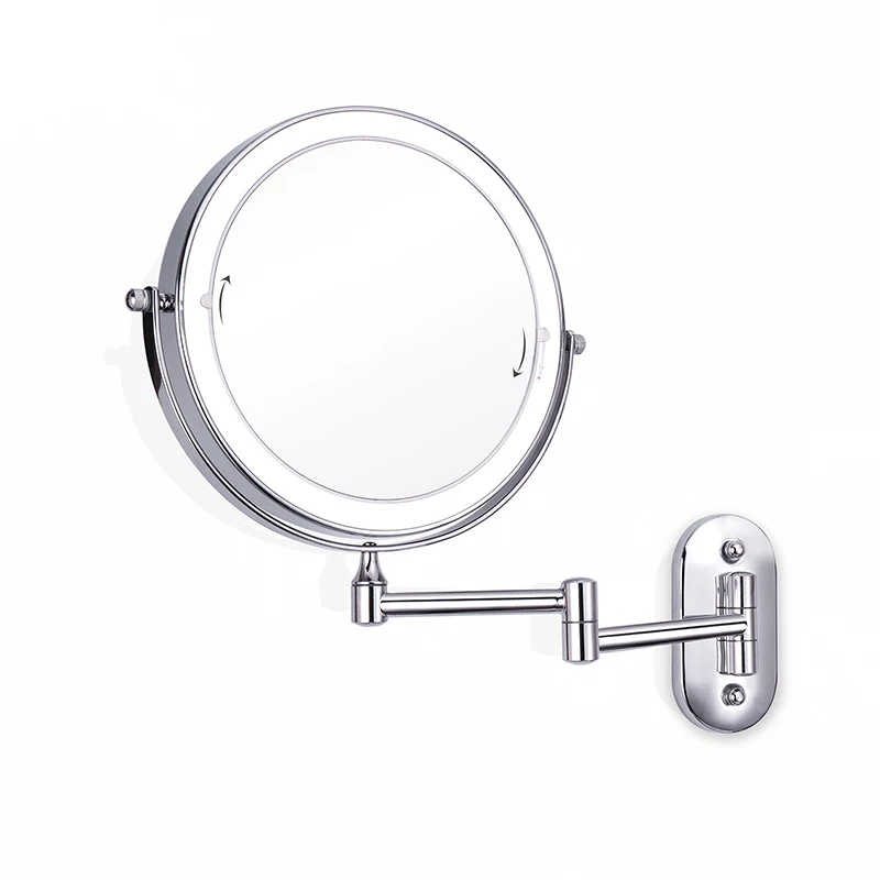 Настенное зеркало для ванной комнаты, светодиодное зеркало для макияжа с 10-кратным увеличением, регулируемое настенное зеркало с сенсорным затемнением, двустороннее зеркало