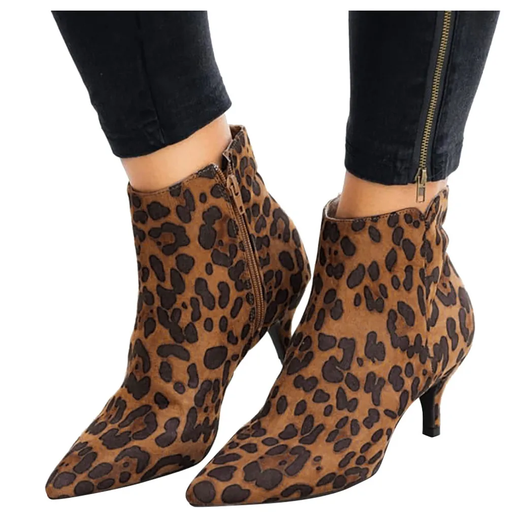 

YOUYEDIAN leopard snake boots for women ankle boots women luxury Rome Solid Large Size Thin Heels Shoes botas motocicleta#913g20