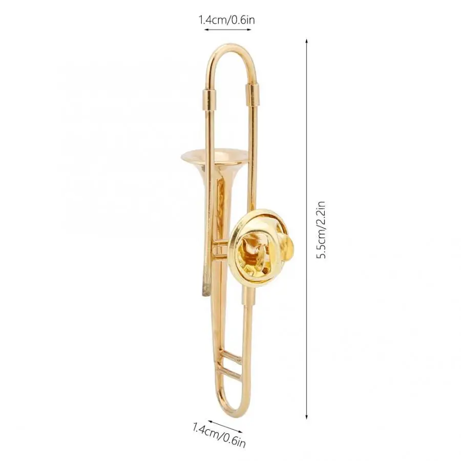 Badges Mini Unique Gold Plating Musical Trombone Instrument Brooch Gift Decoration with Box medal - Color: Trombone