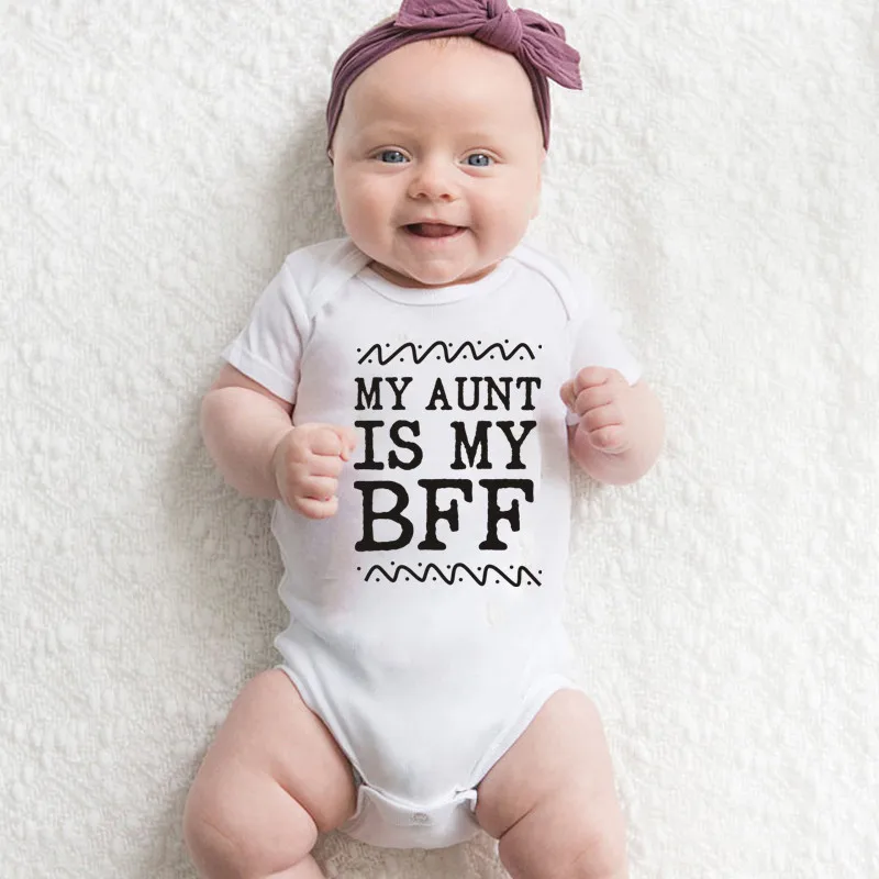 Забавные белые боди для новорожденных с надписью «My Aunt Is My BFF»; детские летние хлопковые комбинезоны с короткими рукавами для мальчиков и девочек