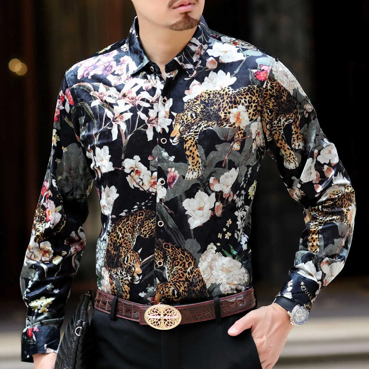 

Animal Print Floral Shirt Men Camisa Social Masculina De Luxo Shirt Men 2019 Long Sleeve Velvet Shirt Men Dress Chemise Homme