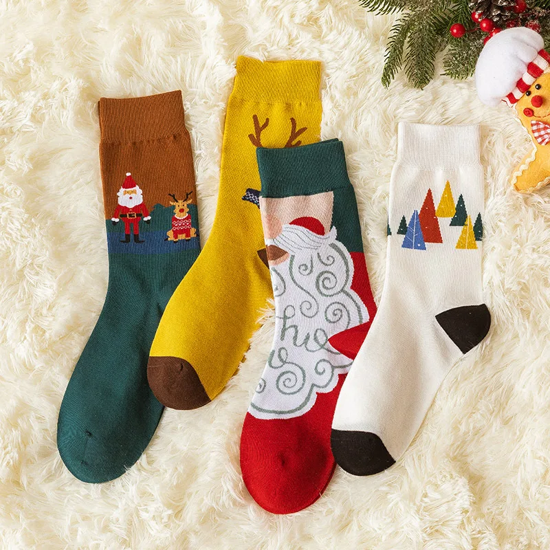 Womens Cotton Warm Mid-tube Socks Winter Funny Christmas Tree Hosiery Foot Socks
