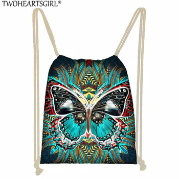 

TWOHEARTSGIRL Butterfly Casual Drawstring Bag for Girl Travel Backpack Women Softback Lady Beach Mochila Drawstring Backpack