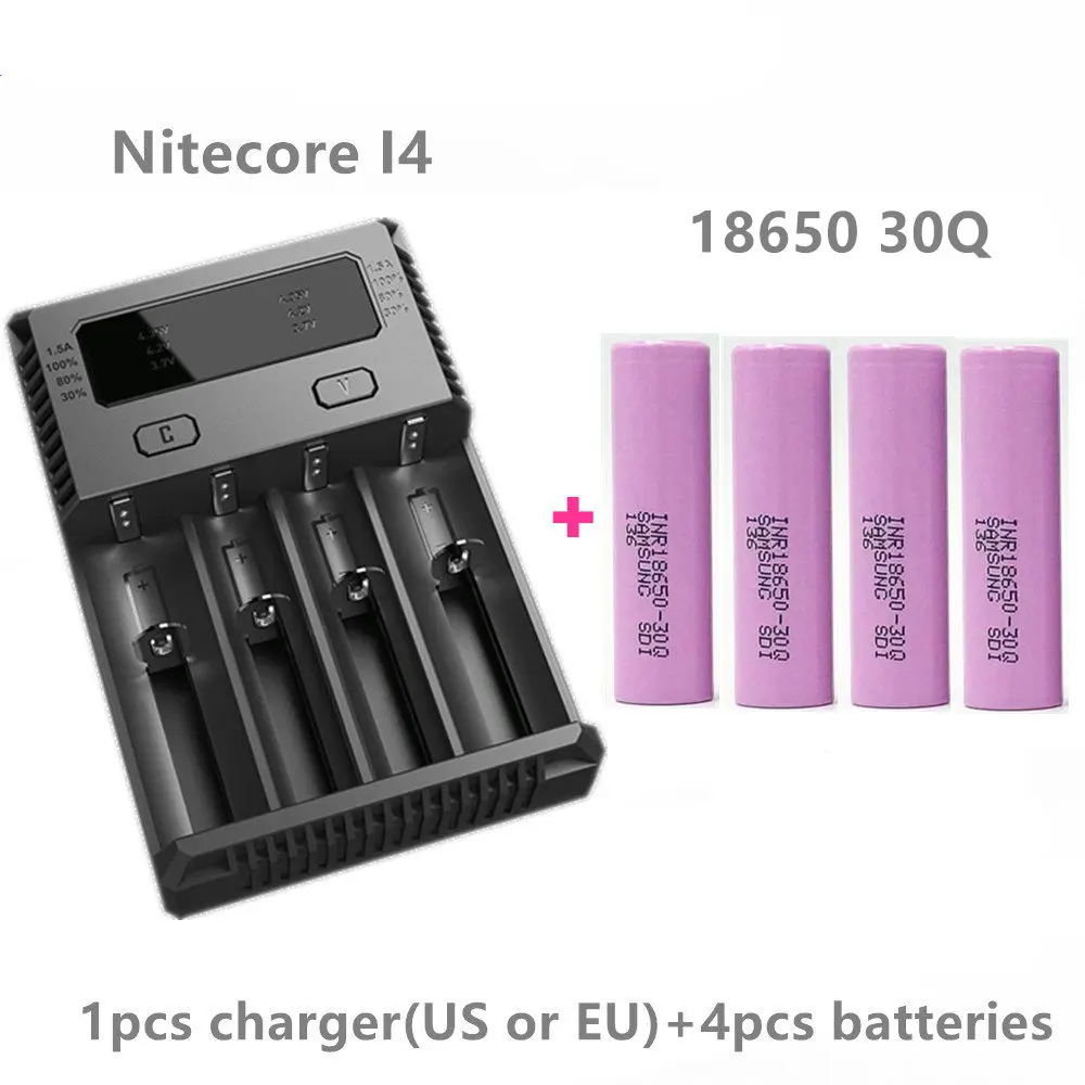 4 шт. 18650 30Q аккумулятор для samsung с 1 NITECORE Новинка I4 литиевая аккумуляторная батарея
