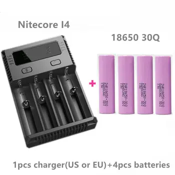 

4 pcs 18650 30Q battery for samsung with 1 pcs NITECORE NEW I4 lithium rechargeable battery charger