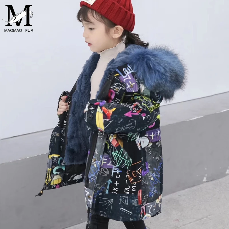 2019 Kids Fur Parka New Girl Clothing Long Padded Winter Jacket Baby Warm Teen Outwear Parka Child