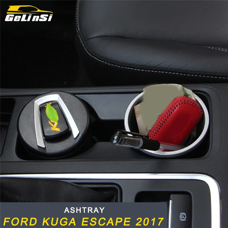 

GELINSI Car Styling Cigarette Ashtray Box Case Cover Trim Frame Sticker Interior Accessories for Ford KUGA Escape 2017 2018