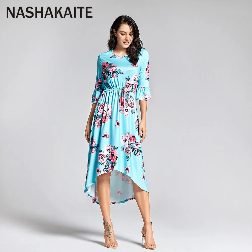 NASHAKAITE/Одинаковая одежда для всей семьи; осеннее синее платье с расклешенными рукавами и принтом; платье для мамы и дочки; vestidos madre e hija