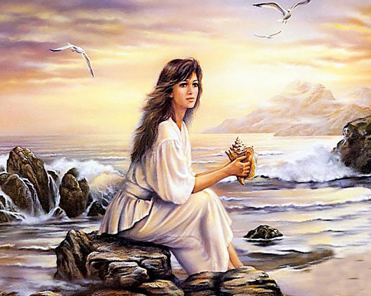 

L0890 seaside cross stitch Oil painting girl 11/ 14ct /16/28/27CT cloth cotton thread embroidery DIY handmade needlework