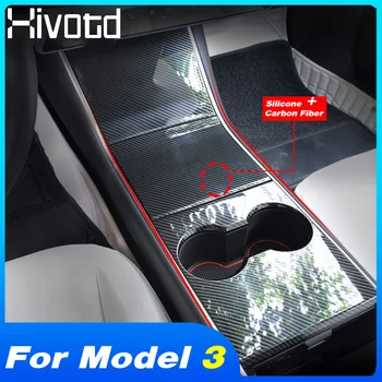 

Hivotd For Tesla Model 3 Auto Accessories Center Control Water Cup Holder Cover Storage Box Panel Carbon Fiber Sticker 2018 2019