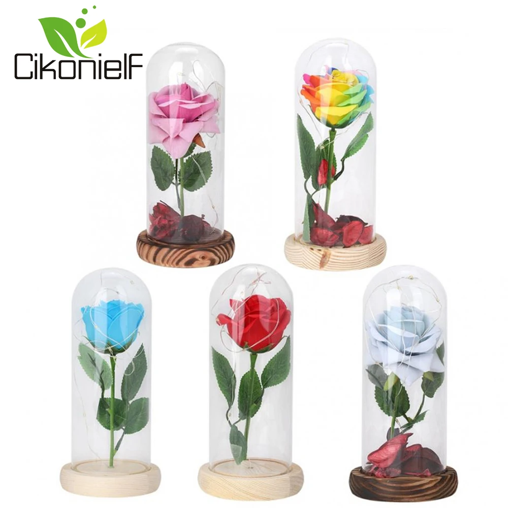 

Rose Light Bottle In Jar Desk Night Light Beauty and the Beast Romantic Gift Bedside Wooden Desk Lamp Romantic Valentin