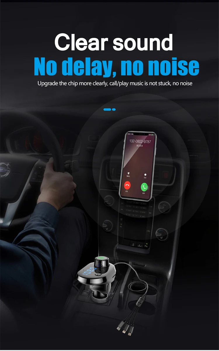 Автомобильный fm-передатчик Bluetooth беспроводной Hands-free для автомобильного комплекта Авто mp3-плеер Быстрая зарядка с 3 кабелем порт зарядное устройство FM модулятор