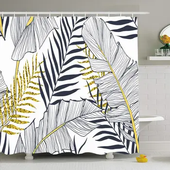

Shower Curtain Tropical Green Leaf Banana Golden Palm Leaves Pattern Gold Flower Plant Tree Summer Design Spring Waterproof