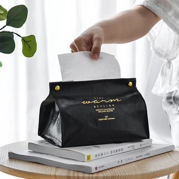 

Nordic Style Tissue Box PU Leather Desktop Napkin Pumping Paper Holder Marble Pattern Home Kitchen Paper Storage Box Container
