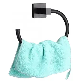 

European Style Stainless Steel Black Towel Ring Bathroom Towel Hanging Hook for Home Hotel Use