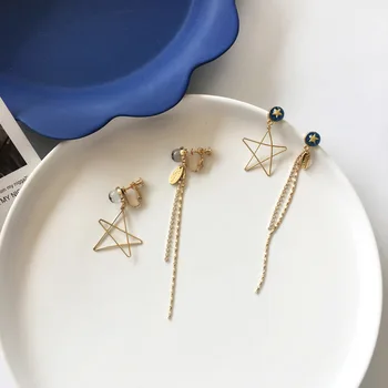 

S925 needle French Jewelry Temperament Asymmetrical Earrings Star Crystal Chian Tassel Earrings Women Jewelry Gifts Party