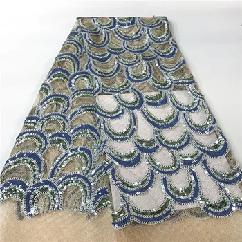 

New Arrivals Sequins Design Tulle Lace French Mesh Lace Fabric Awesome African French Net Lace Fabric For Wedding Dress Blue