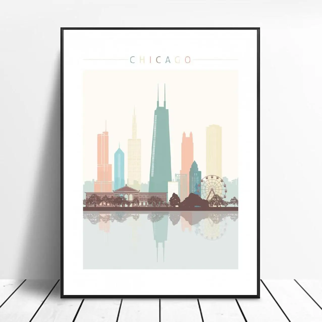 Chicago Skyline Wall Art Poster Picture Modern Minimalist Bedroom Living Room Decoration No Frame | Дом и сад