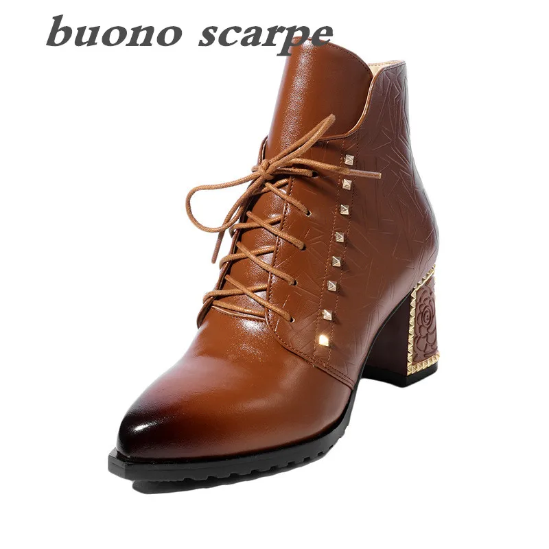 autumn and winter full leather female Martin high heel boots