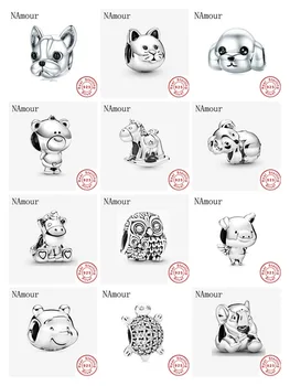 

New theo bear pig animal kingdom cat dog unicorn Bead fit original Pandora charms silver 925 Bracelet for women fashion jewelry