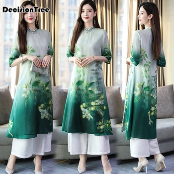 

2020 woman chiffon aodai vietnam traditional clothing ao dai vietnam robes & pants piece set women dresses improved cheongsam