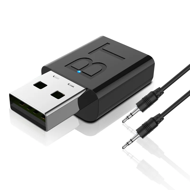FONKEN Bluetooth 5,0 адаптер 2в1 передатчик приемник Мини беспроводной USB Donggle адаптер 3,5 мм Музыка AUX аудио усилитель сигнала - Цвет: Черный