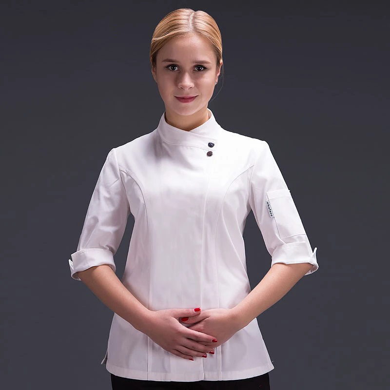 Еда шеф-повара кухонный Жакет белый отель униформа летний Ресторан рабочая одежда официанта одежда женская кухонная куртка