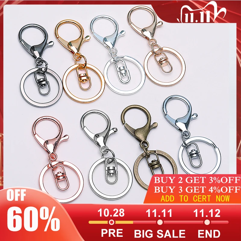 

5pcs Key Ring lobster clasp key Hook With Chain 30mm Key Ring Long 70mm Split Key Ring Keychain For DIY Supplies Jewelry Making