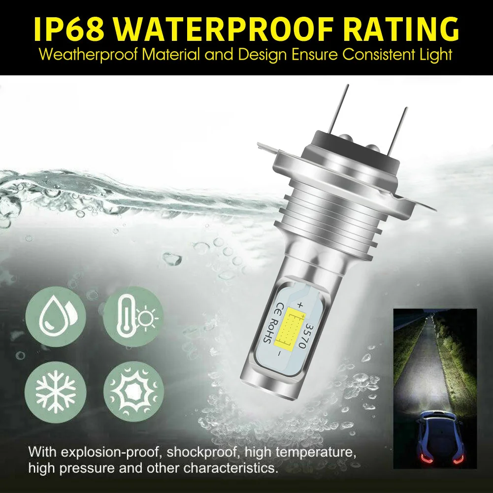 Led Car Headlights 2pcs H7 Kit 80w 10000lm Hi Or Lo Beam Bulbs 6000k White Ip 68 Waterproof Car Accessories