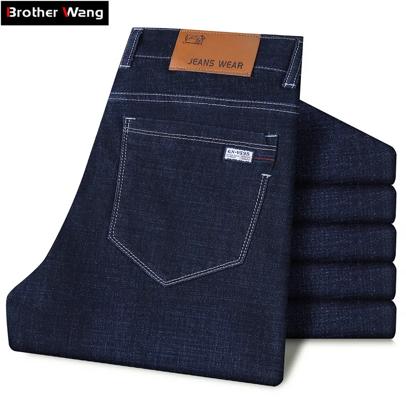 Classic Style Men's Business Slim Jeans 2019 New Large Size 40 42 44 Fashion Stretch Denim Trousers Male Brand Pants Black Blue
