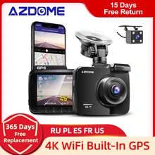 AZDOME GS63H kamera na deskę rozdzielczą podwójny obiektyw 4K UHD nagrywania kamera samochodowa DVR Night Vision WDR wbudowany GPS bezprzewodowy dostęp do internetu G-czujnik ruchu wykrywania