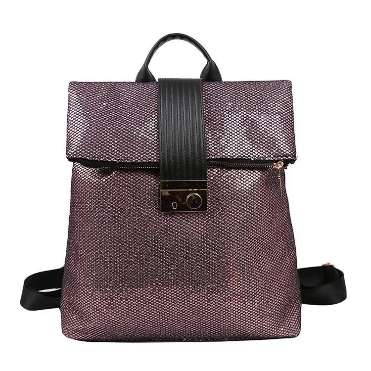 

2019 Spring Bright Surface Pu Double Backpack Fashion Leisure Bag Travel Bag Buckle Backpack