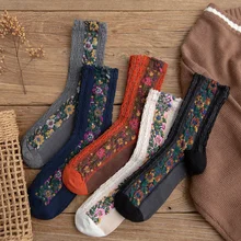 Новинка, модные женские носки, хлопок, Европейский и американский стиль, Национальный Ветер, цветы, осень и зима, женские носки, теплые носки