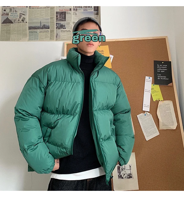 LAPPSTER Men Harajuku Colorful Bubble Coat Winter Jacket 2021 Mens Streetwear Hip Hop Parka Korean Black Clothes Puffer Jackets Green