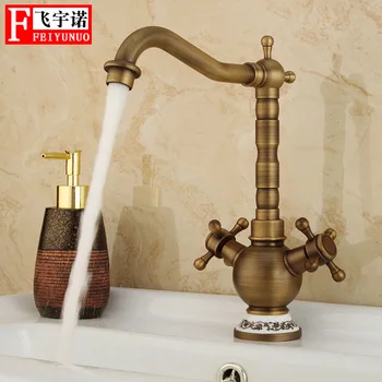 

European Style Archaistic Faucet Copper Two-handle Single Hole Rotatable Kitchen Faucet Hot And Cold Mixing Faucet