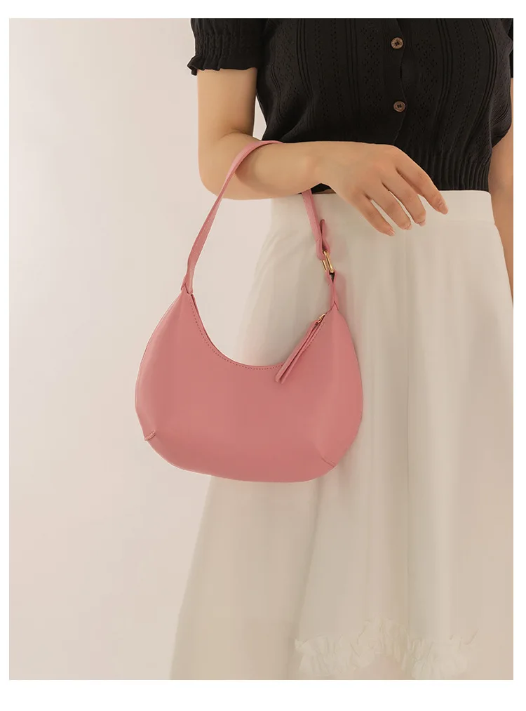 FIRMRANCH Woman's Stylish Solid Color Half Moon Design Sweet Macaron High Quality Daily Date Casual Shoulder Orange Armpit Bag