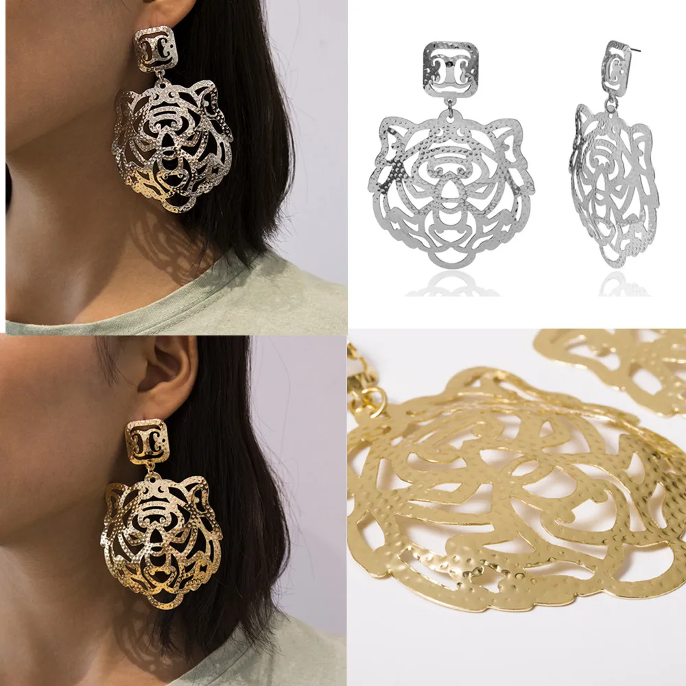 

Big Silver Lion Earrings For Women Punk Geometric Pendientes Christmas Wedding Party Earings Fashion Jewelry Bijoux Femme 2019