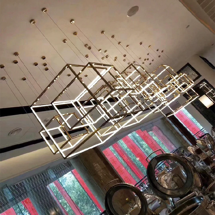 Дуплексная Люстра для конференц зала с геометрическим кубом в новом китайском