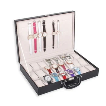 

24 Grids top quality black leather men watch box 24 slots watch case holder Display box for men Watches